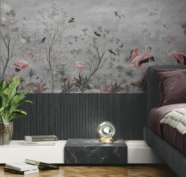 Listovi i flamingosi fototapeta