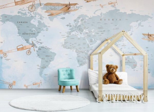 Plava mapa sa avionima fototapeta